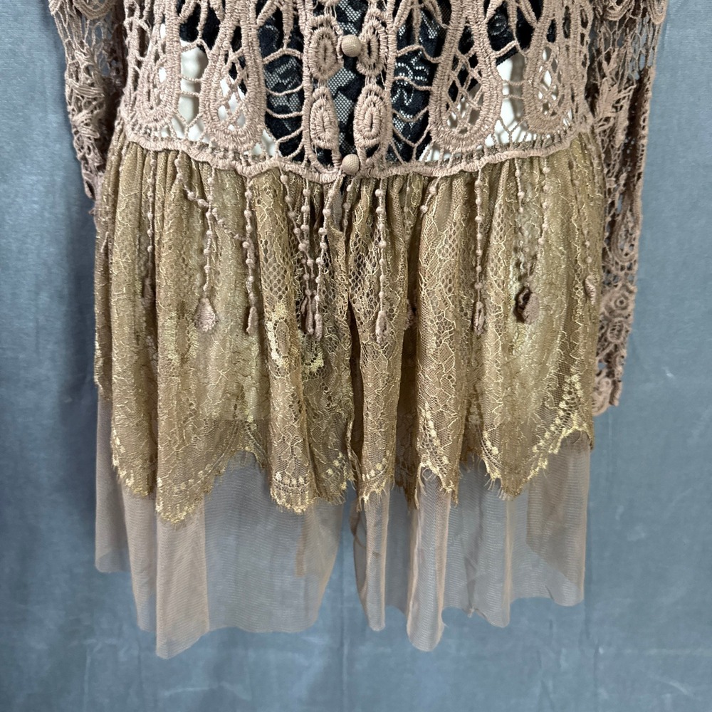 Ryu Crochet Lace Tiered Dress Cardigan Brown S/M NWT Y2K Fairycore Boho Festiva - Picture 16 of 16